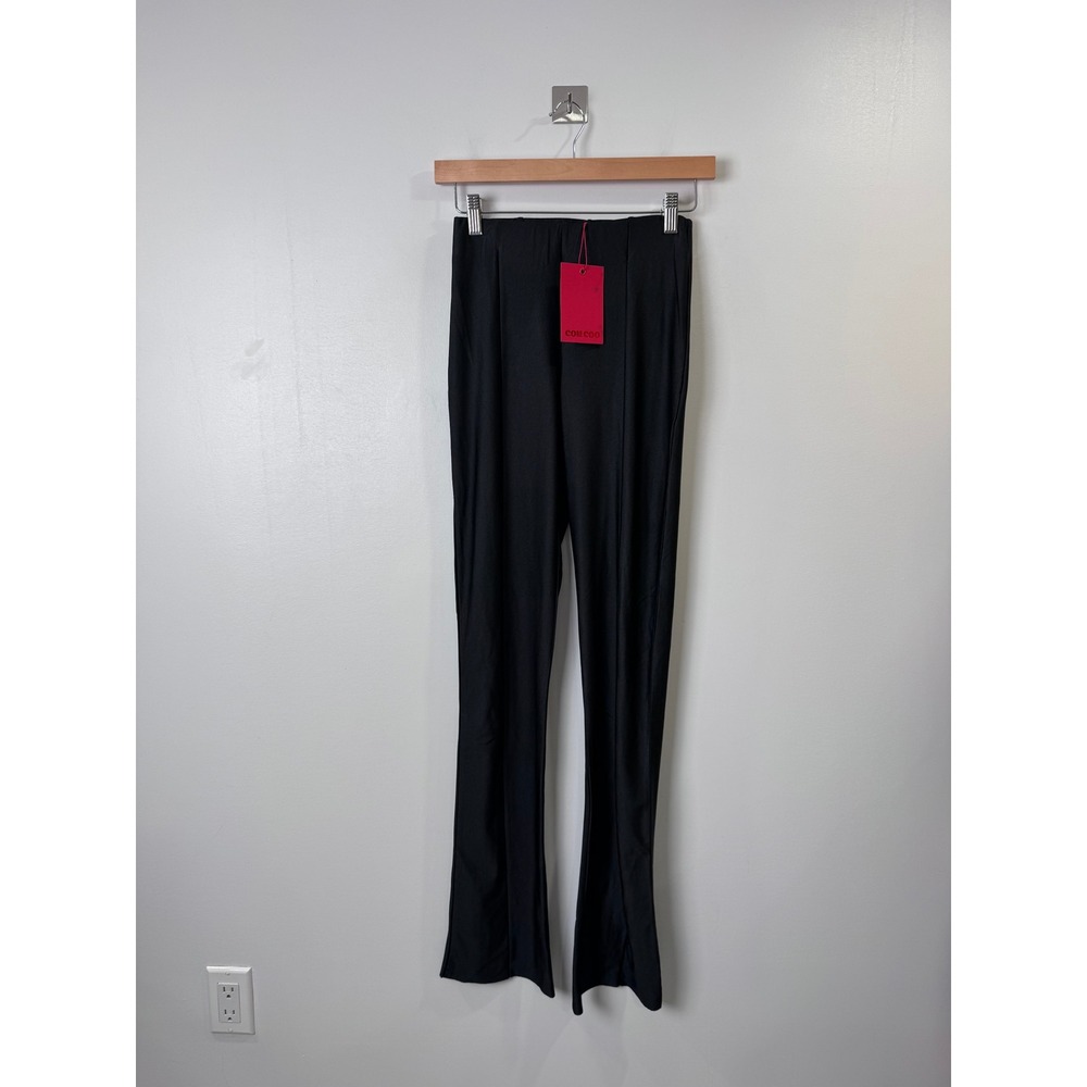 NWT Coucoo Women Lanai Black Pants High Waisted Flared Stretch Seam Detail Large